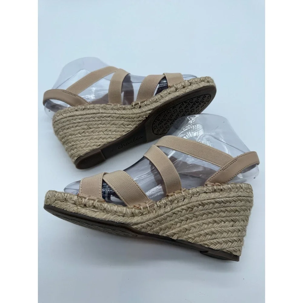 Charles by Charles David Women Tan Elastic Espadrille Wedge Sandals Size 5M